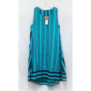 NWT Beyond Capri striped print dress asymmetric midi lagenlook turquoise resort